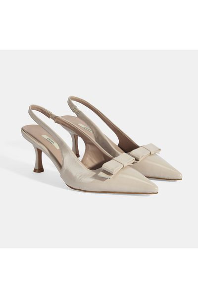 Desa Women's Cream Bow Detail Patent Leather Heeled Classic Shoes