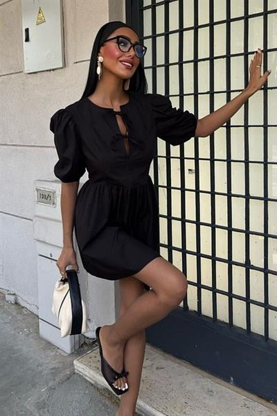 MRA Fashion Dress with Bow Tie and Balloon Sleeves 2893