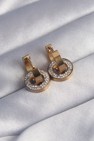 Skygo 316L Steel Gold Color Zircon Stone Interlocking Oval Earrings - Tj-Bkp9014