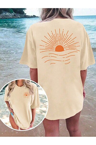 cc collection Дамска тениска с голям размер и детайлен принт на залез слънце ...