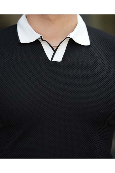 Liberto Men's Honeycomb Jacquard Polo Neck T-Shirt - Stylish and Comfortable Summer Model