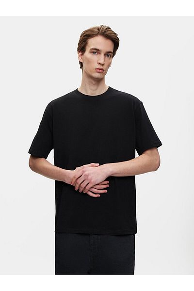 Ltb Basic Graphic Printed Relaxed Cut Loose Black T-Shirt
