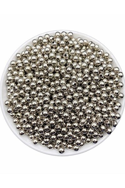Hobimos 1000 Pcs 6 mm Silver Color Ccb Metal Look Acrylic Plastic Beads