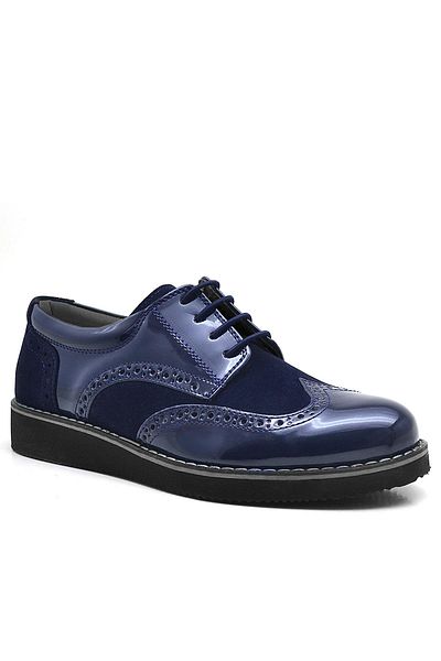 Rakerplus Hidra Navy Blue Patent Leather Laced Boys' Classic Shoes