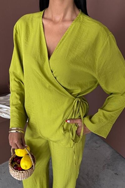 POLEXP Gökyü Moda διπλό πέτο Μοντέλο Κλασικό Λινό Σετ με Παντελόνι 10191