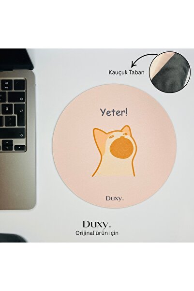 Duxy Espirili Kedi Kauçuk Mouse Pad, 19 cm, Kaymaz Taban, Ev Ofis Oyun için R...