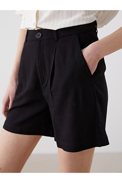 LC Waikiki Γυναικείο σορτς LCW Vision Black Standard Fit με λινό μείγμα