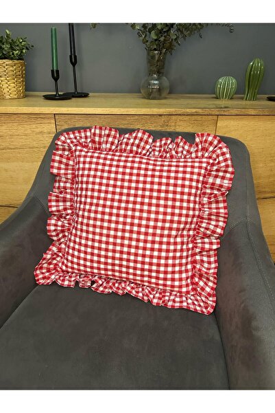 Angels' Collection Vintage Gingham Frilly Throw Pillow Cover Single