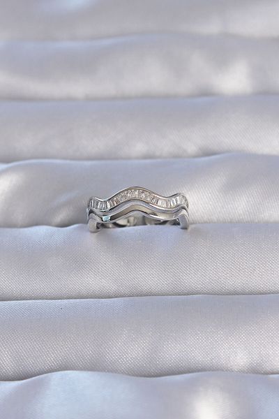 Skygo Brass Silver Color Zircon Stone Wavy Waterway Model Adjustable Ring - Tj-Byk3208
