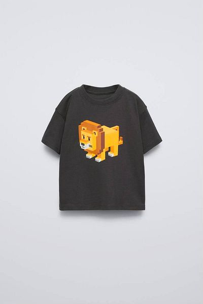 MİO Tricou băiat din bumbac cu imprimeu leu negru Set pantaloni scurți cu dungi portocalii - Set casual de 2