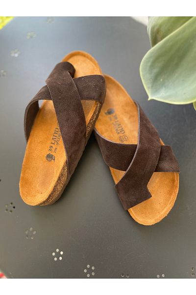 Land of Cork Anatomical Natural Cork Sole Flip Flops Suede Women's Slippers