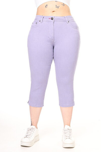 Era Lisa Likralı Klasik Kadın Büyük Beden Kot Kapri