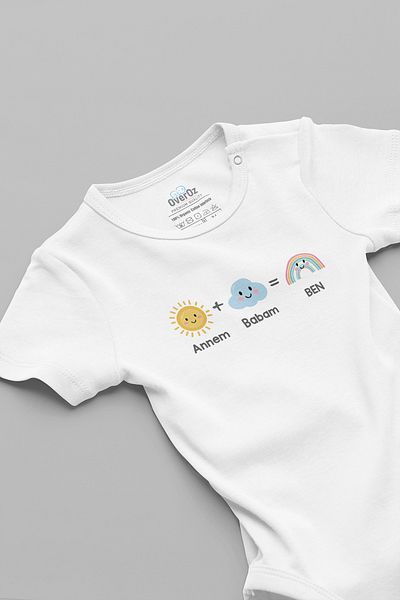 Overoz Mom Dad Me Rainbow Printed Short Sleeve Snap Fastener Baby Bodysuit Bodysuit Jumpsuit 5911