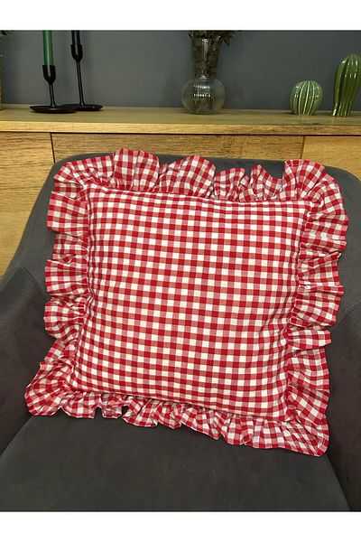 Angels' Collection Vintage Gingham Frilly Throw Pillow Cover Single