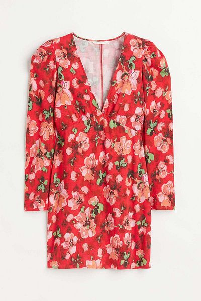 H&M Patterned puff-sleeved dress