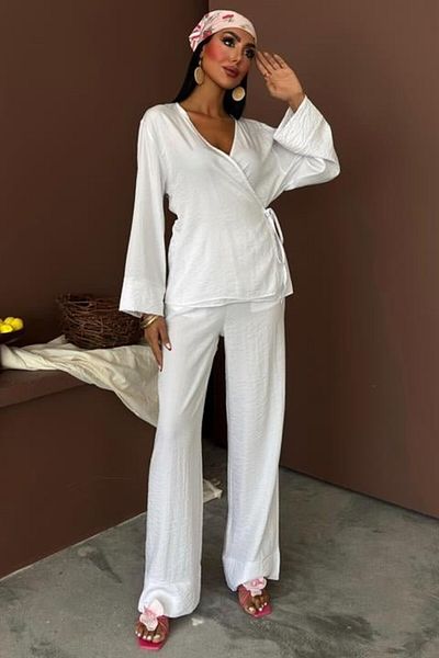 modaserdem Double Breasted Model Classic Chupra Linen Suit with Trousers 10191