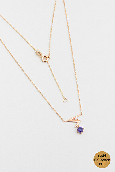 So CHIC... Renkli Taşlı 14 Ayar Rose Altın Kolye