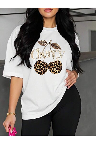 cc collection Tricou supradimensionat pentru femei cu imprimeu leopard și det...
