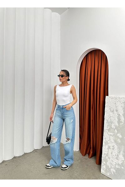 eyonnwear Trend Ripped Model Baggy Pocket Star Jean Pants