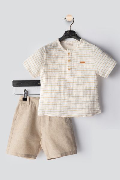 Ofislot Striped Linen Baby Boy Suit Double Boy Suit Baby Boy Clothing Baby Boy Bottom Suit