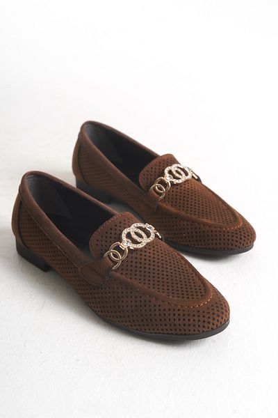 MARSEDO Andra Women's Buckled Round Toe Daily Ballet Flats Brown