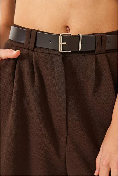 MetuCA Women's High Waist Oversize Loose Cut Pleated Belt Palazzo Imported Crepe Fabric Pants,