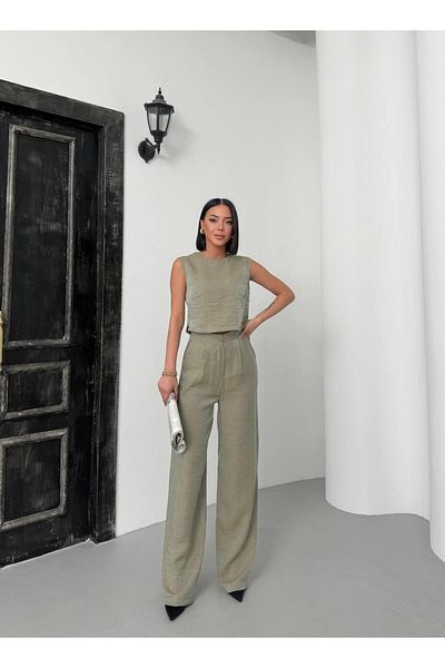 Nisa Luxury Boutique Women's Luxury Imported Fabric Crew Neck Blouse Pants Two Piece Set