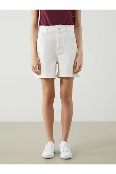 LC Waikiki Lcwaikiki Classic White Elastic Waist Women's Jean Shorts