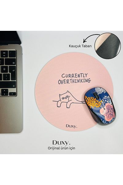 Duxy Cat Rubber Mouse Pad with Spirograph, 19 Cm, Non-Slip Base, Comfortable and Soft Mousepad for Home Office Gaming