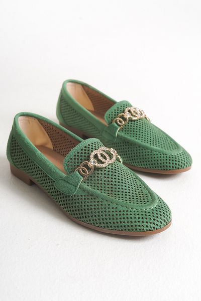 MARSEDO Andra Women's Buckled Round Toe Daily Ballerinas Green