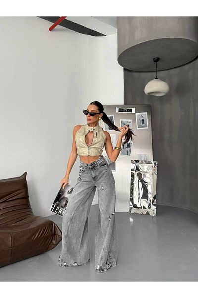 DENİKK Trend Special Design Wide Leg Palazzo Jean Denim Trousers