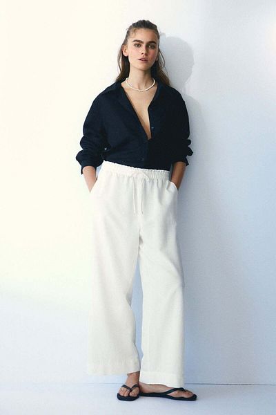 H&M Cropped Linen-blend Trousers