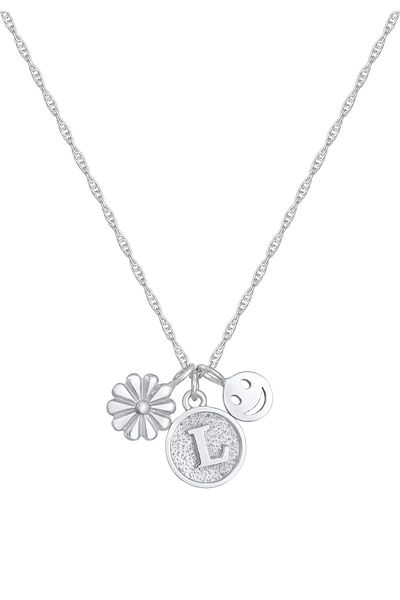 ELLI Halskette Damen Blume mit lächelndem Gesicht Scheibe Buchstabe L 925 Sterling Silber