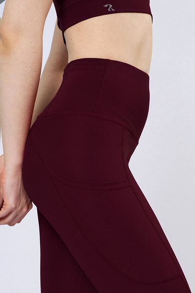 The Step Sports Colanți de damă Snc Plum Claret roșii cu buzunare cu talie înaltă, dresuri Capri Yoga 19&quot;