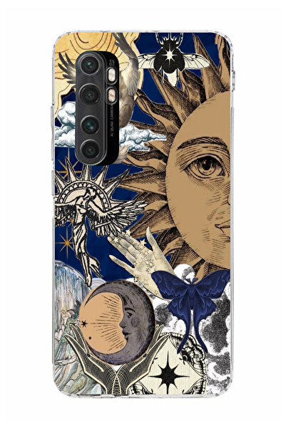 moonset Xiaomi Mi Note 10 Lite Uyumlu Güneş Kolaj Tasarımlı Baskılı Şeffaf Te...