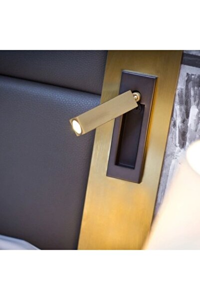 Avizen Lighting Project Yatak Başı Okuma Apliği Gold Detaylı Siyah Kasa Günışığı Led