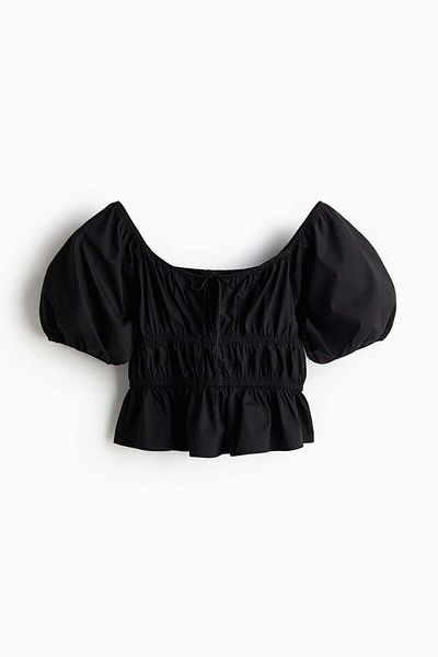H&M Puff-sleeved Poplin Blouse