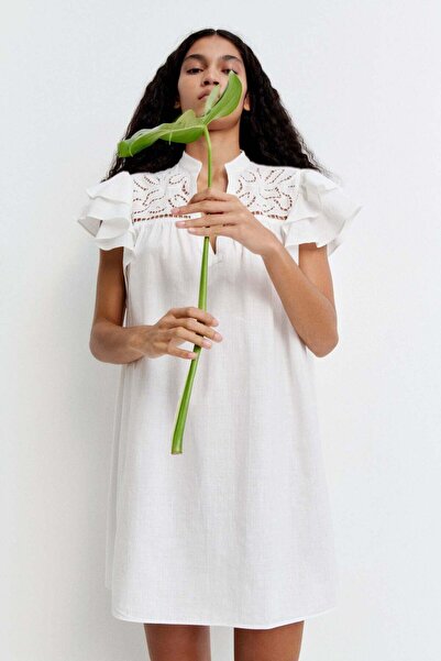 H&M Flutter-sleeve dress with broderie anglaise