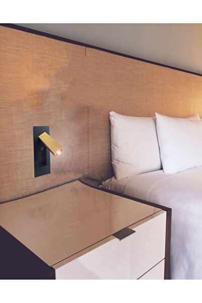 Avizen Lighting Project Yatak Başı Okuma Apliği Gold Detaylı Siyah Kasa Günışığı Led