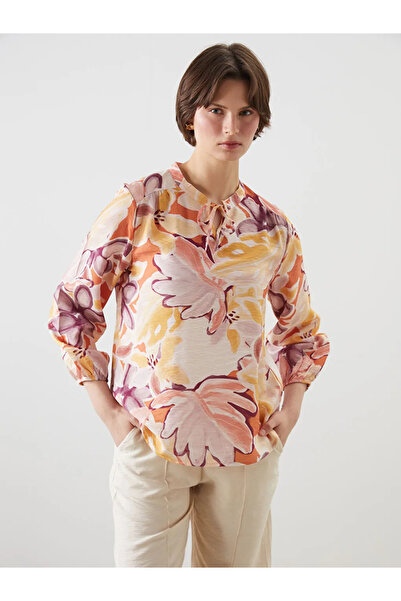 LC Waikiki Lcwaikiki Classic Mixed Tie-Up Collar Floral Blouse
