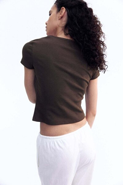 H&M Ribbed button-front T-shirt