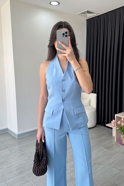 ECEMİ Leila Blue Vest Pants Set