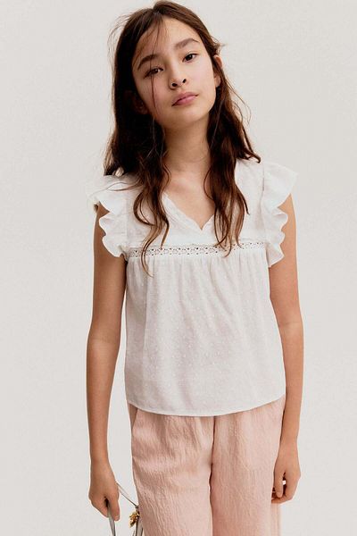 H&M Frill-trimmed Cotton Blouse