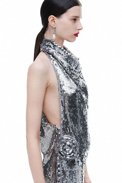 H&M Sequined rose-appliquéd maxi dress