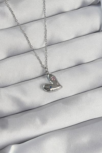 Skygo 316L Steel Chain Silver Color Color Zircon Stone Heart Necklace - Tj-Bko8906