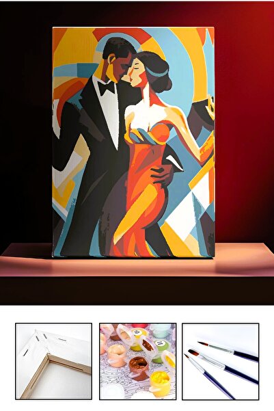 Sayılarla Boyama Seti - Dans Eden Çift | Tuval Şasesine Gerili 40x50 | Fırça ve Akrilik Boya Dahil