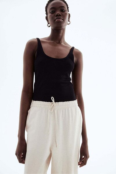 H&M Cropped linen-blend trousers