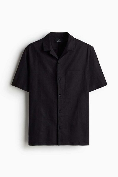 H&M Regular Fit Short-sleeved linen-blend shirt