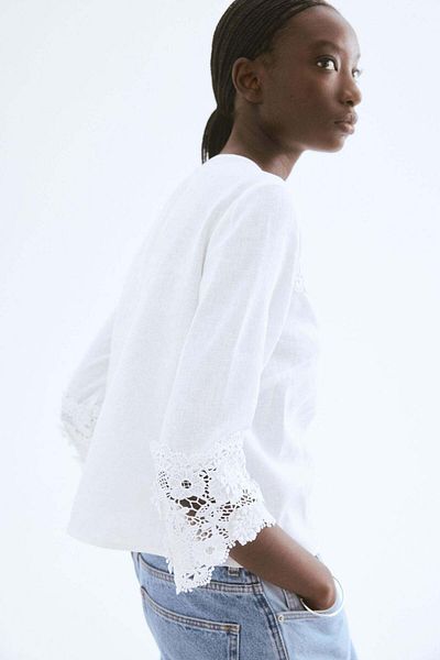 H&M Embroidered Linen-blend Blouse