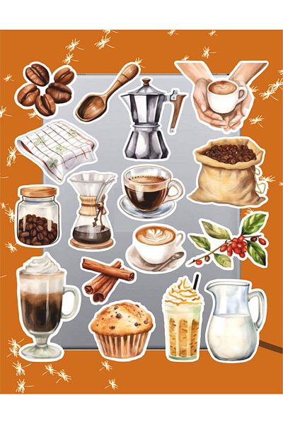 hediyenebak Coffee Vintage Retro Sticker Set |   Laptop Agenda Pc Tablet Phone Notebook Sticker Bullet Journal